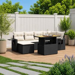 7 Piece Modular Garden Sofa Set with Black Cushions