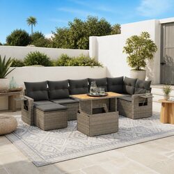8 Piece Outdoor Furniture Set with Grey Cushions