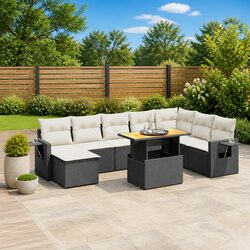 9-Piece Black Poly Rattan Sofa Set - Dimensions & Specs