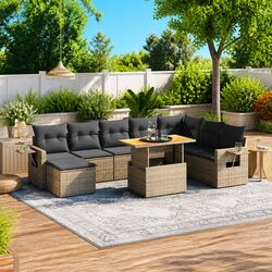 9-Piece Garden Sofa Set: Grey PE Rattan Patio Furniture