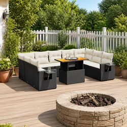 10-Piece Black Garden Sofa Set - Poly Rattan Construction
