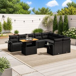 Garden Sofa Set: 10 Pieces in Black with PE Rattan