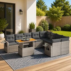 Detailed Specifications for 10-Piece Grey Garden Sofa Set