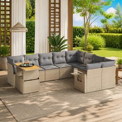 Outdoor Garden Sofa Set 10 Piece Poly Rattan Patio Furniture Beige with Cushions