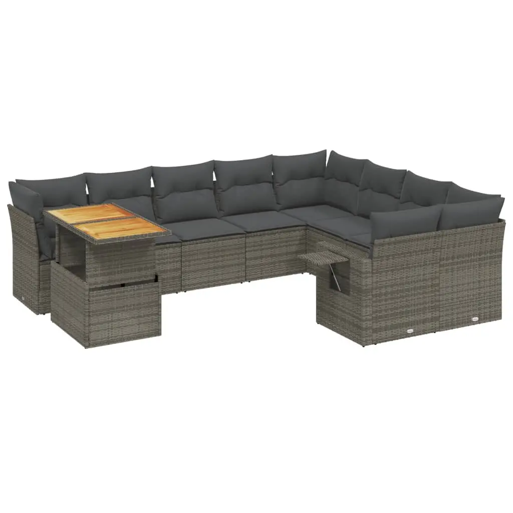 Garden Sofa Set 10 Piece Outdoor Furniture Grey Poly Rattan Modular Patio Lounge