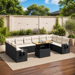11 Piece Modular Black Garden Sofa Set with Tabletop