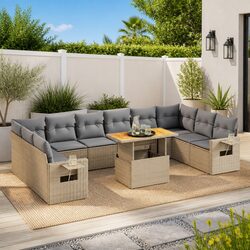 11-Piece Beige Modular Sofa Set for Outdoor Spaces