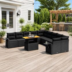 11 Piece Black Poly Rattan Garden Sofa Set - Specifications Included