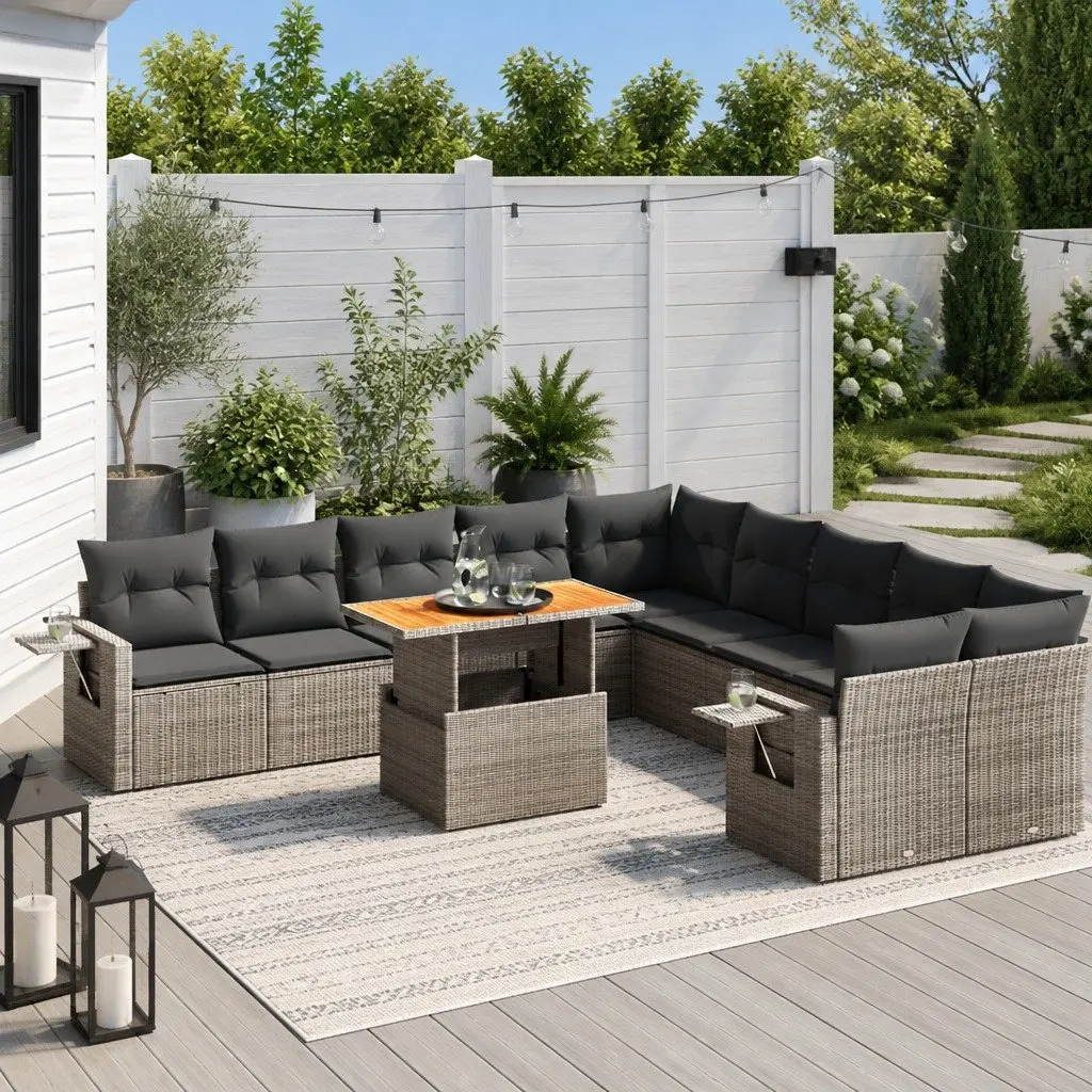 11 Piece Modular Garden Sofa Set Outdoor Furniture Grey PE Rattan with Cushions for Patio