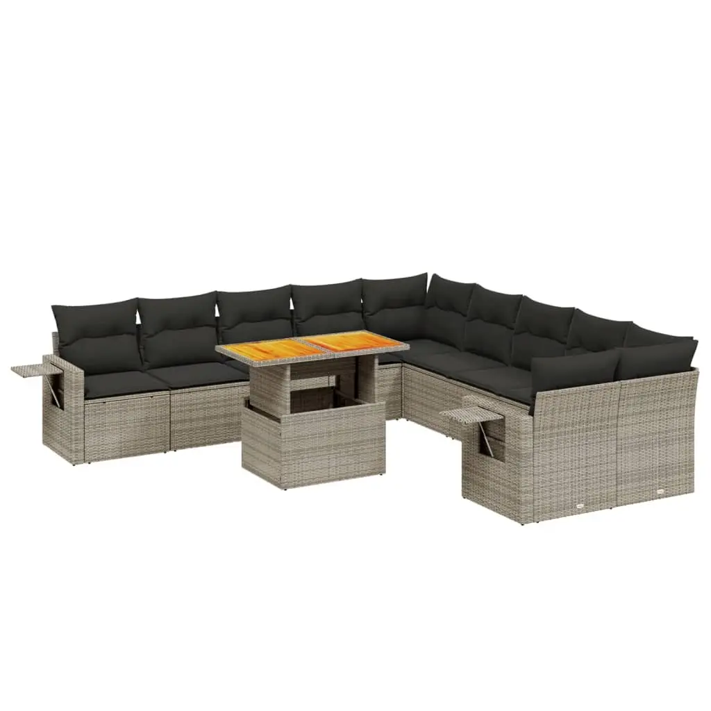 11 Piece Modular Garden Sofa Set Outdoor Furniture Grey PE Rattan with Cushions for Patio