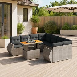 Garden Sofa Set 9 Pieces: Modular Grey Outdoor Furniture
