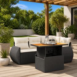 Garden Sofa Set 5 Piece Outdoor Furniture Patio Black Poly Rattan with Cushions