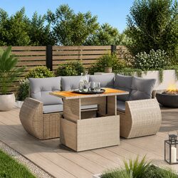 Garden Sofa Set 5 Piece Outdoor Furniture Beige Poly Rattan Patio Seating with
