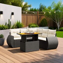 6-Piece Garden Sofa Set Specifications: Modular Black Rattan