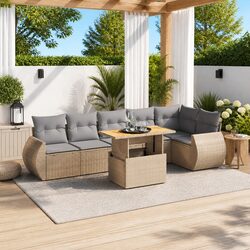 Garden Sofa Set 7 Piece Outdoor Furniture Poly Rattan Beige Patio Lounge with