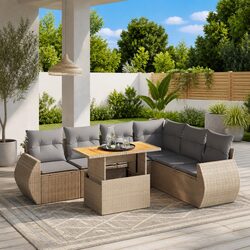 7 Piece Beige Garden Sofa Set with Adjustable Tabletop