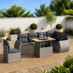 Garden Sofa Set: 7 Pieces of Grey Poly Rattan Furniture