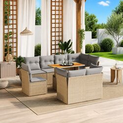 Garden Sofa Set 9 Piece Outdoor Furniture Patio Lounge with Cushions Beige
