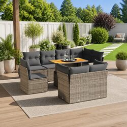 Details of the 9 Piece Garden Sofa Set: Grey Poly Rattan