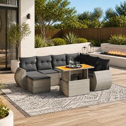 Garden Sofa Set 8 Piece Outdoor Patio Furniture Grey Poly Rattan Modular with