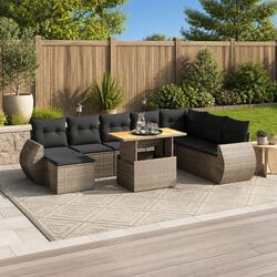 9 Piece Modular Grey Garden Sofa Set with Cushions