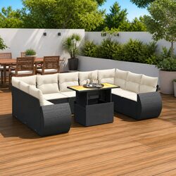 10 Piece Garden Sofa Set Black Poly Rattan Outdoor Patio Furniture with Cushions