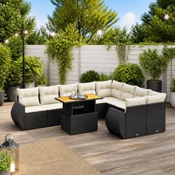 10 Piece Modular Garden Sofa Set - Black PE Rattan