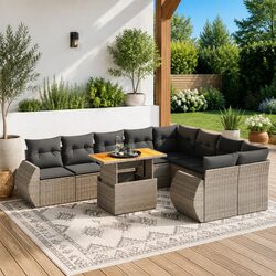 10-Piece Garden Sofa Set: Grey PE Poly Rattan