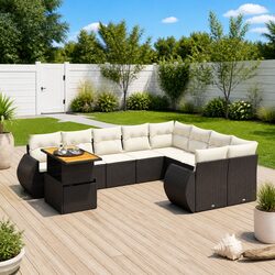 Specifications of 10-Piece Garden Sofa Set, Black Poly Rattan