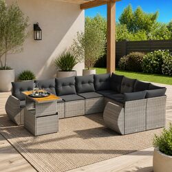 Grey Poly Rattan Modular Garden Sofa Set - 10 Pieces