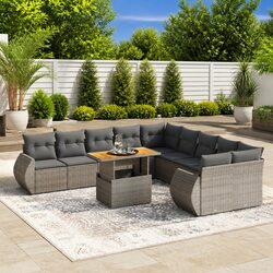 11-Piece Garden Sofa Set - Grey Modular Outdoor Furniture