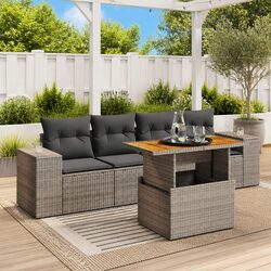 5 Piece Garden Sofa Set: Grey Poly Rattan Specifications