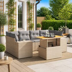 7-Piece Garden Sofa Set: PE Rattan, Beige, Modular Design