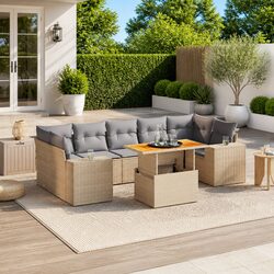 Outdoor Garden Sofa Set 8 Piece Beige Poly Rattan Patio Furniture with Cushions