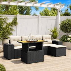 6-Piece Modular Outdoor Sofa Set in Black Poly Rattan