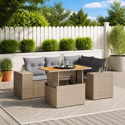 5-Piece Modular Outdoor Sofa Set in Beige with Cushions