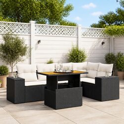 Garden Sofa Set 6 Piece Outdoor Furniture with Cushions Black Poly Rattan Patio
