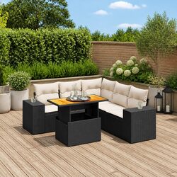 Garden Sofa Set: 6-Piece Black Poly Rattan Specifications
