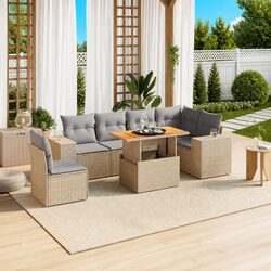 7 Piece Garden Sofa Set: Beige, PE Rattan, Modular Design
