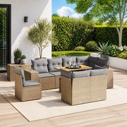 Specifications of 9 Piece Outdoor Garden Sofa Set Beige with Cushions