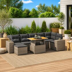 8 Piece Outdoor Garden Sofa Set: Grey Poly Rattan Details