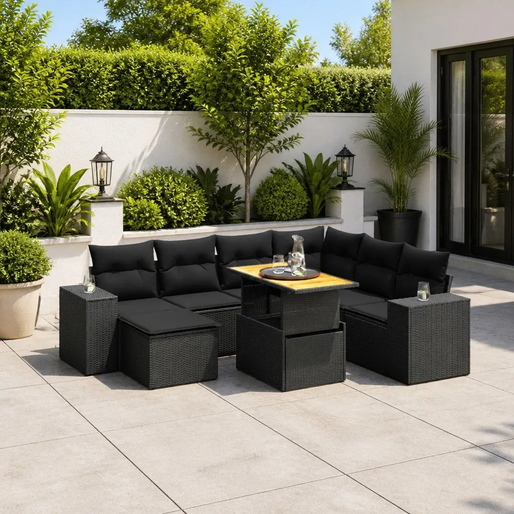8-Piece Black Rattan Outdoor Sofa Set
