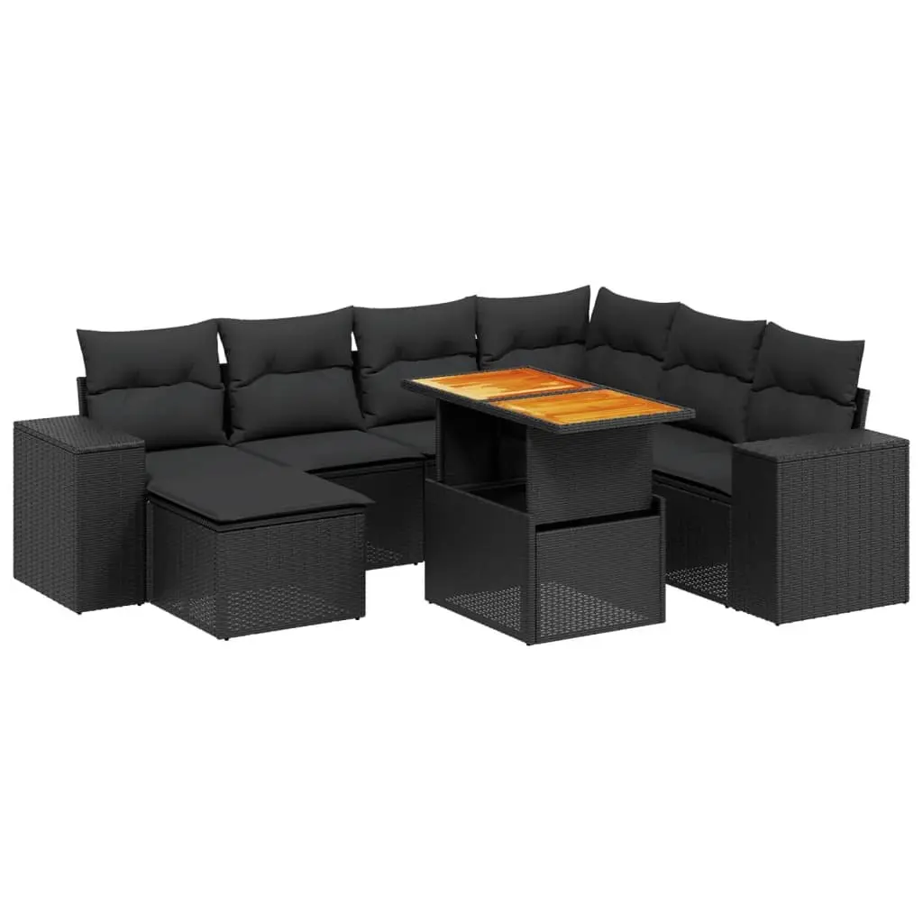 8-Piece Black Rattan Outdoor Sofa Set