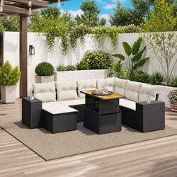 Garden Sofa Set 8 Piece Outdoor Patio Furniture with Cushions Black Poly Rattan