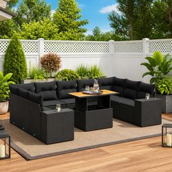 Garden Sofa Set 10 Piece Outdoor Furniture Black Poly Rattan Patio Sectional