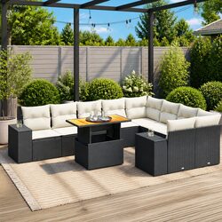 Garden Sofa Set: 10-Piece Black Patio Furniture