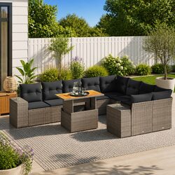 Garden Sofa Set 10 Piece Outdoor Furniture Grey Poly Rattan Modular Patio