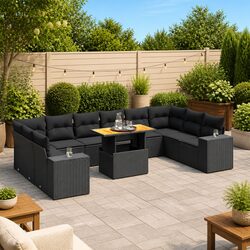 Garden Sofa Set 11 Piece Outdoor Furniture Patio Lounger Black Poly Rattan