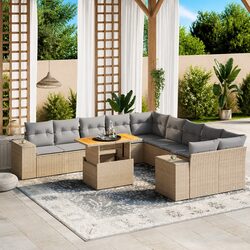 11 Piece Garden Sofa Set: Beige PE Rattan and Modular Design