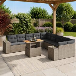 11-Piece Modular Garden Sofa Set in Grey Poly Rattan